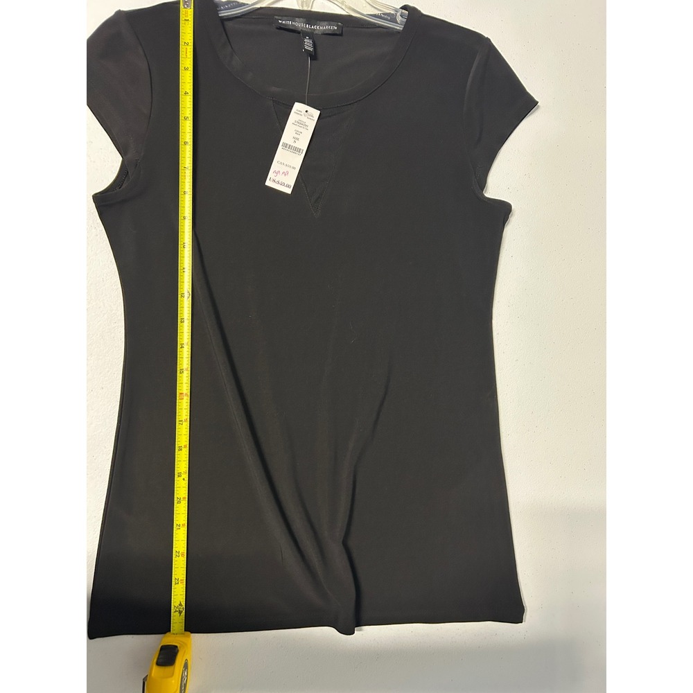 White House Black Market Tee Women S Black Mesh Inset SS Tee Cap Sleeve - Picture 6 of 6